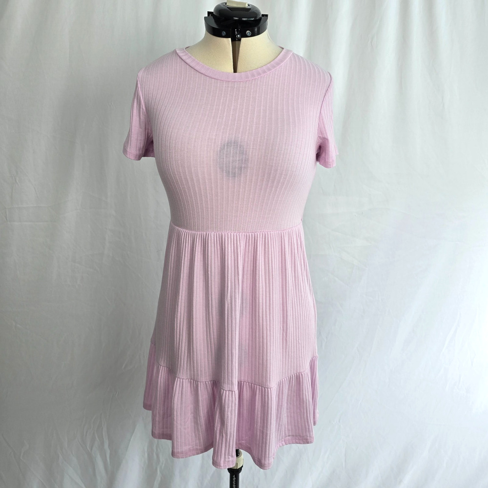 Lily Rose Short Sleeve Ruffle Dress Women's M Pink Textured Fit and Flare